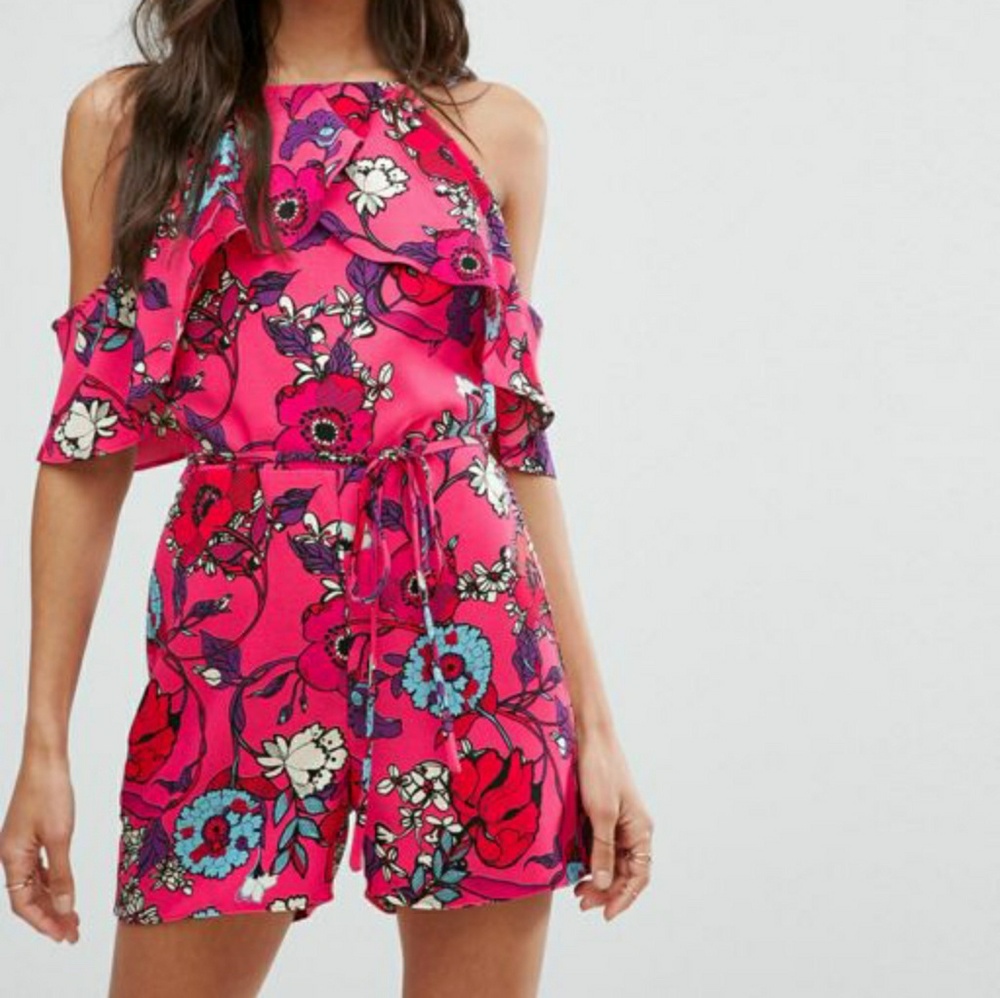 River Island High Neck Floral Playsuit